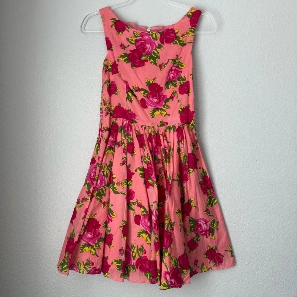 Betsey Johnson Retro Floral Rose Novelty Print Fit Flare Mini Dress Pink Size 2